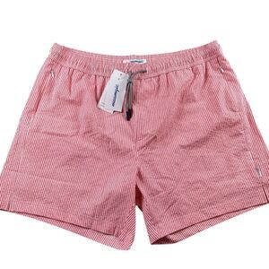 Maamgic‎ XXL Red White Striped Seersucker Drawstring Elastic Waist  swim trunks